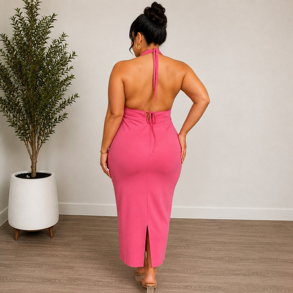 Clothing Obsessed Company Pink Curvy Fit Halter Midi Dress Sz 3XL NWT