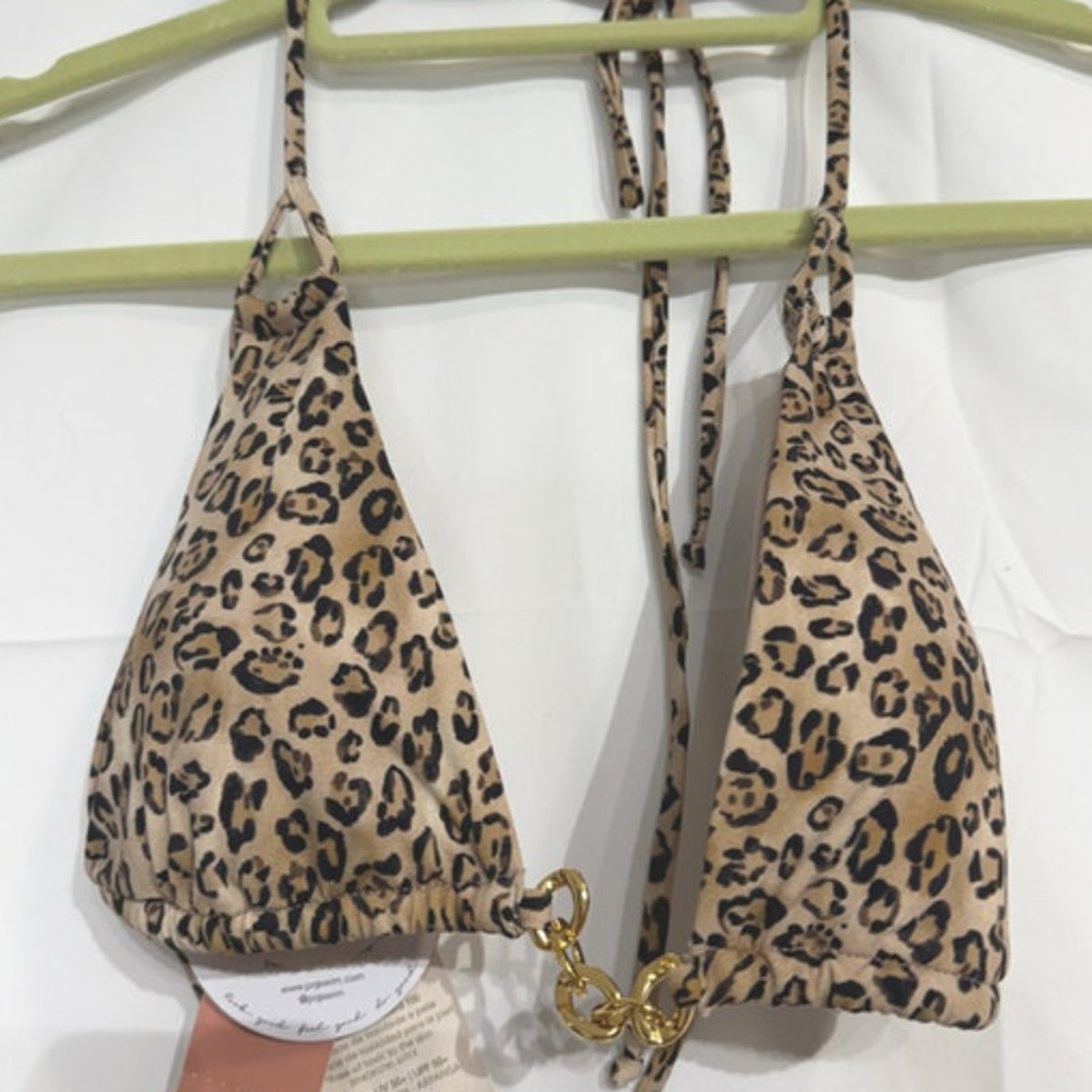 PQ Swim Leopard Print Bikini Top Chain Trim Top Sz M NWT