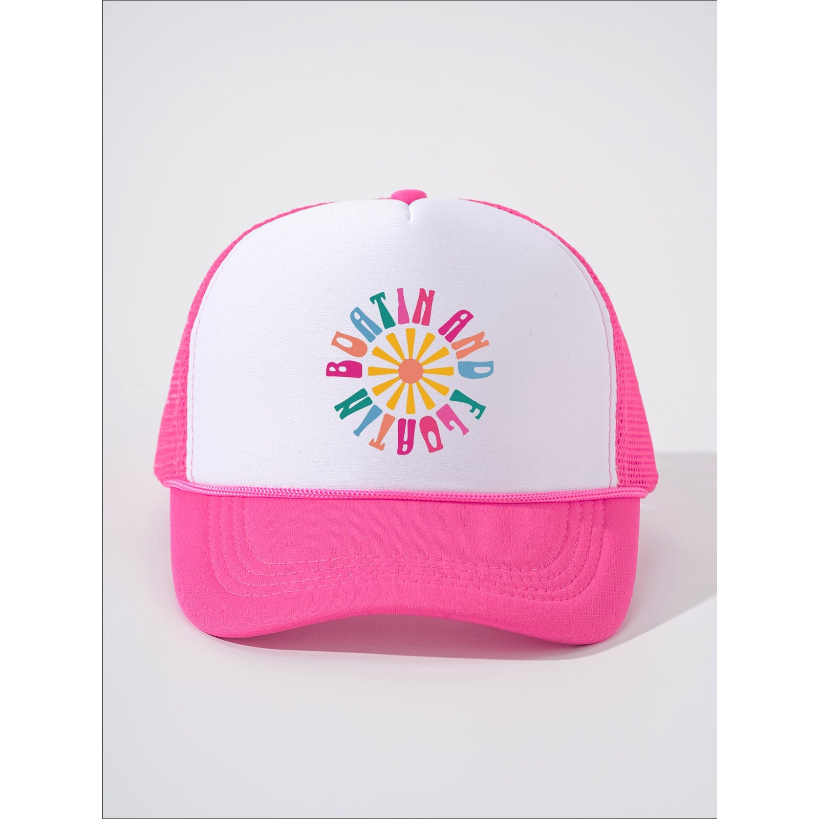 Boatin’ & Floatin’ Graphic Hot Pink Mesh Snapback Trucker Hat NWOT