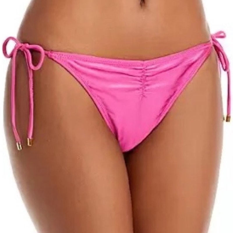 PQ Swim Pink Ruched Side Tie Bikini Bottom Sz L NWT