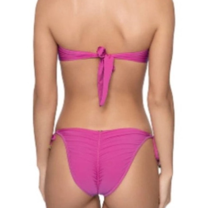 PQ Swim Pink Ruched Side Tie Bikini Bottom Sz L NWT