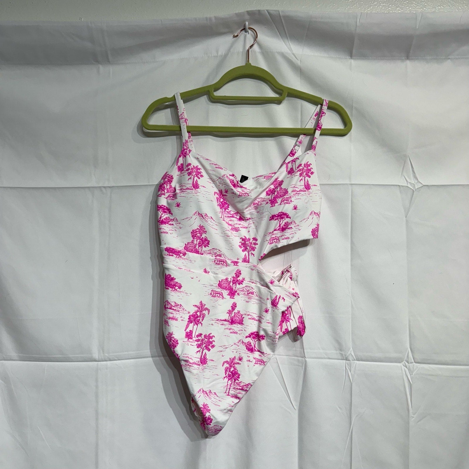 Aqua Pink Tropical Safari Cut Out One Piece Sz XL NWT