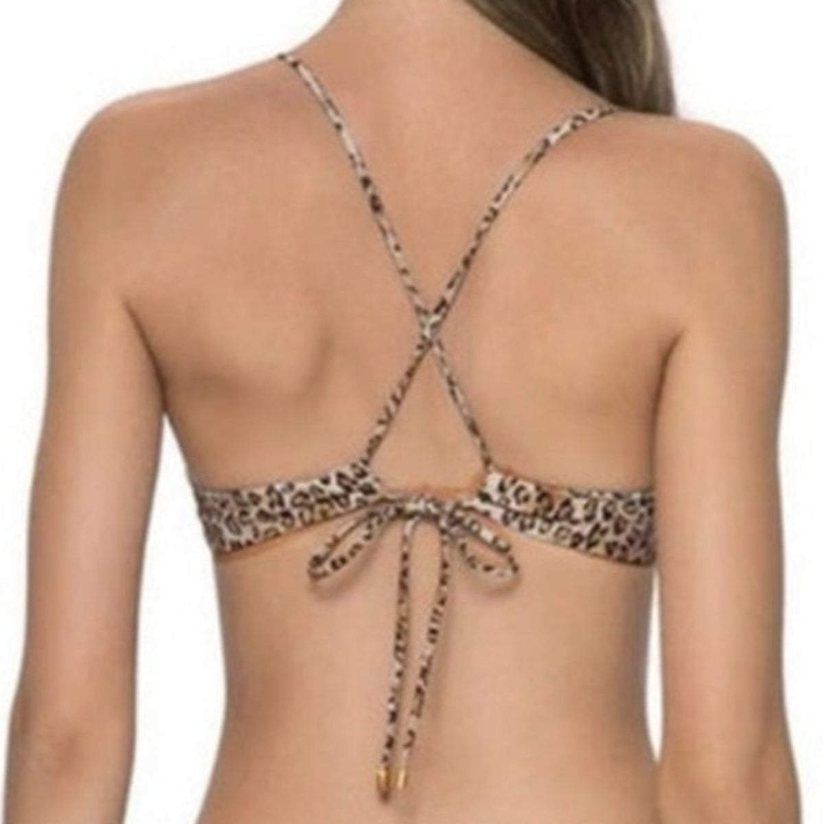 PQ Swim Leopard Print Bikini Top Chain Trim Top Sz M NWT