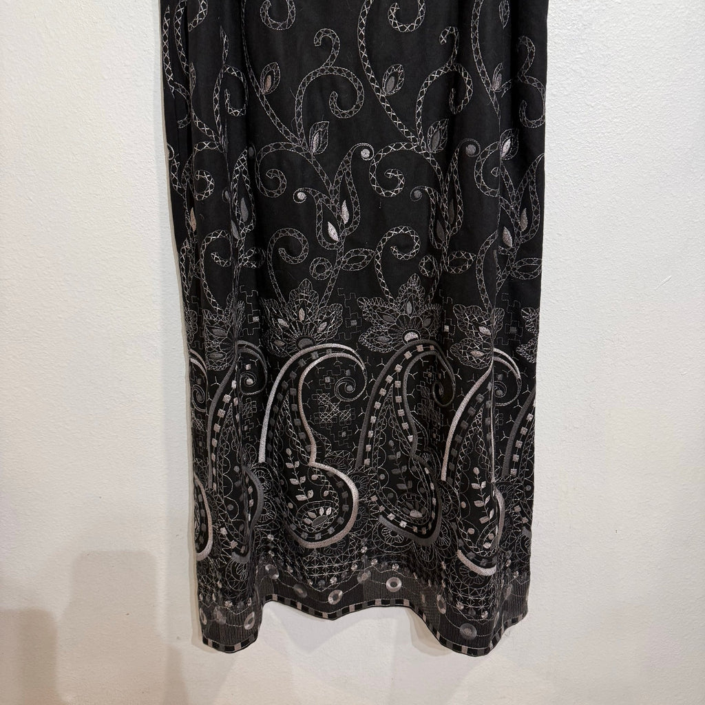 Talbots Black Maxi Skirt Embroidered Hem Boho Elegant Sz 16 NWT