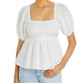 Aqua White Babydoll Eyelet Top Sz M NWT