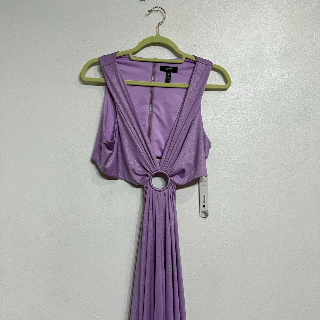 Aqua Violet Ruched Ring Maxi Evening Gown Sz L NWT