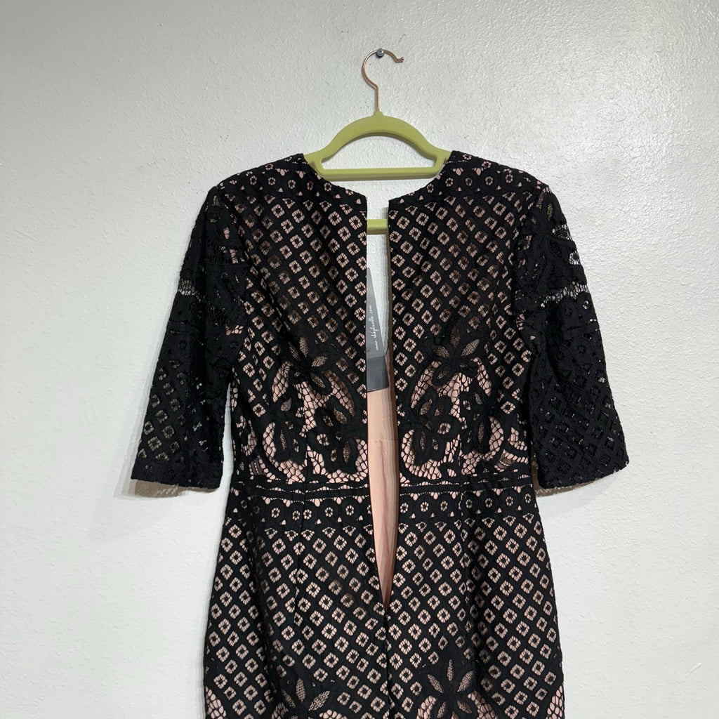 StyleStalker Black Lani Lace Mini Dress Sheer Sleeve V Neck Sz M NWT