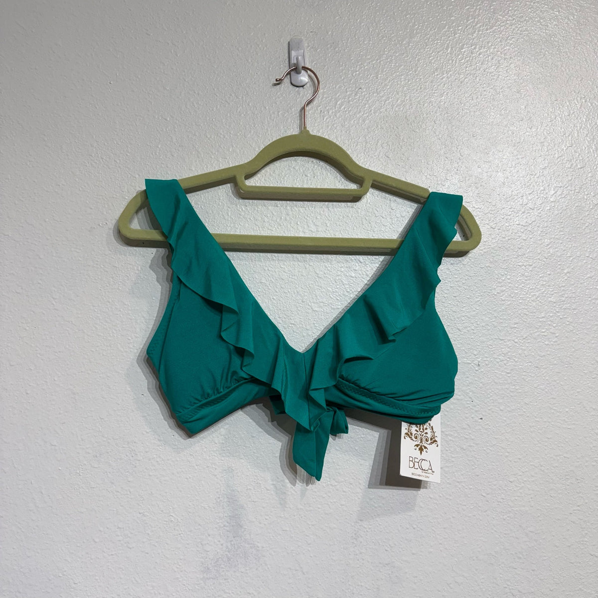 Becca By Rebecca Virtue Green Socialite Ariella Ruffle Bikini Top Sz D Cup NWT