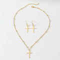 Gold Tone Cross Necklace & Earrings Set Faith Jewelry NWT