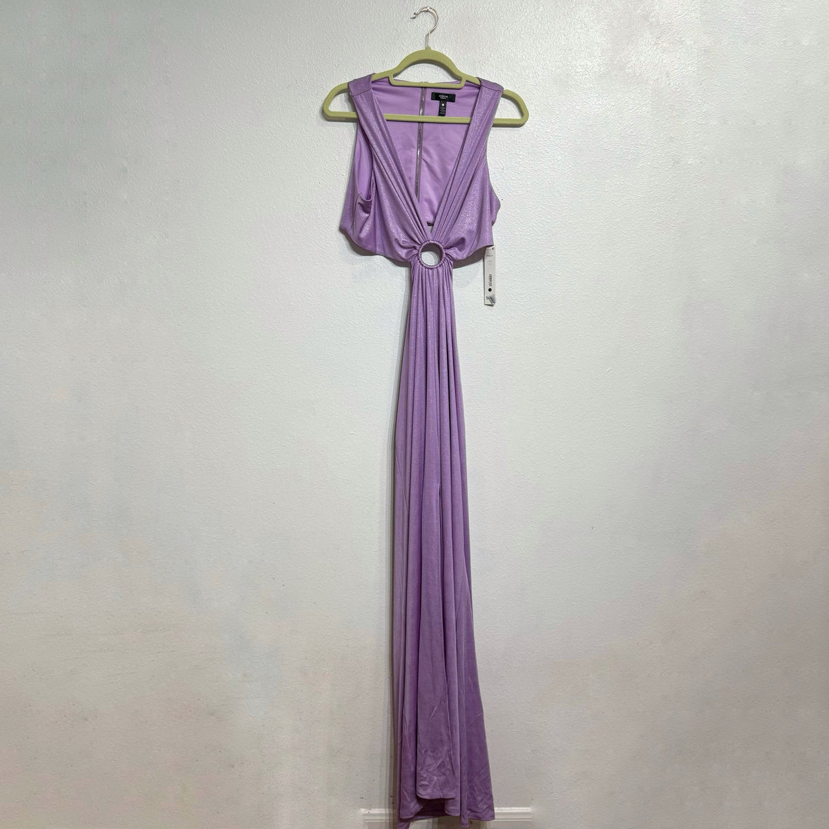 Aqua Violet Ruched Ring Maxi Evening Gown Sz L NWT