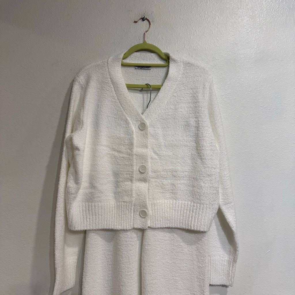 Magnolia Boutique Ivory Sherpa Lounge Set Cardigan Wide Leg Pants Sz L NWT