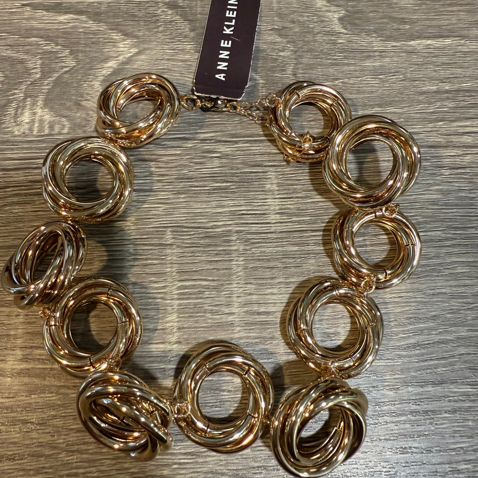 Anne Klein Gold Tone Open Circle Link Statement Necklace NWT