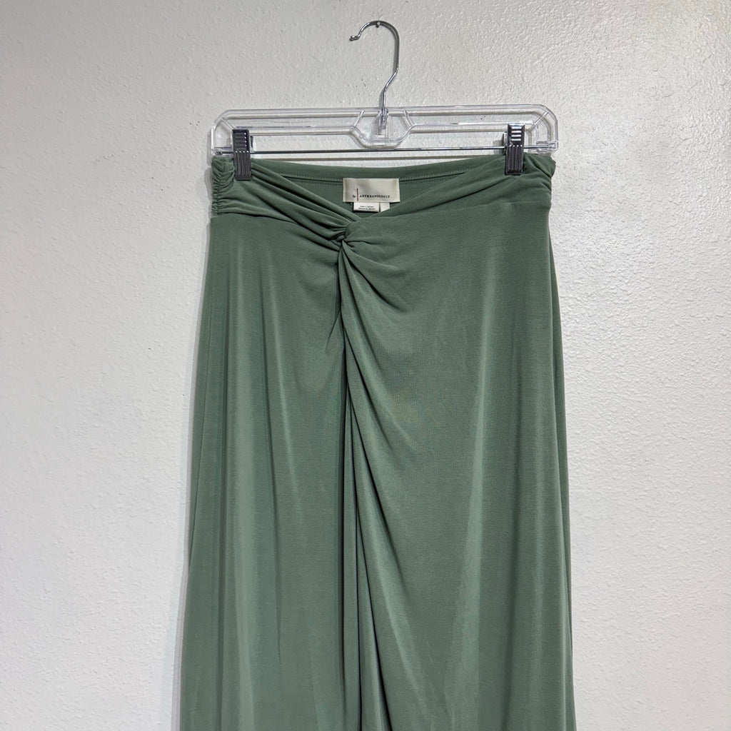 Anthropologie Moss Green Junie Knit Twist Ruched Midi Skirt Sz S NWT