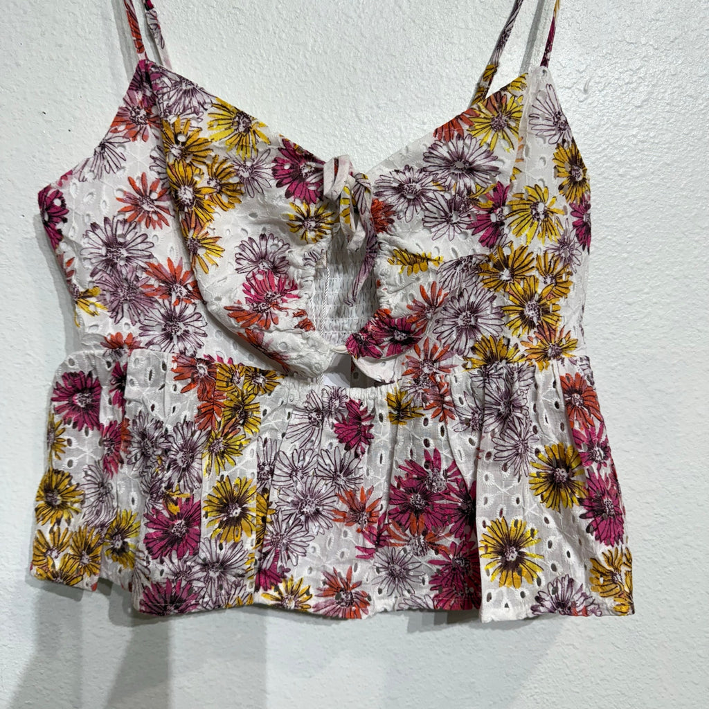 Wayf Maeve Floral Print Eyelet Camisole Sz L NWT