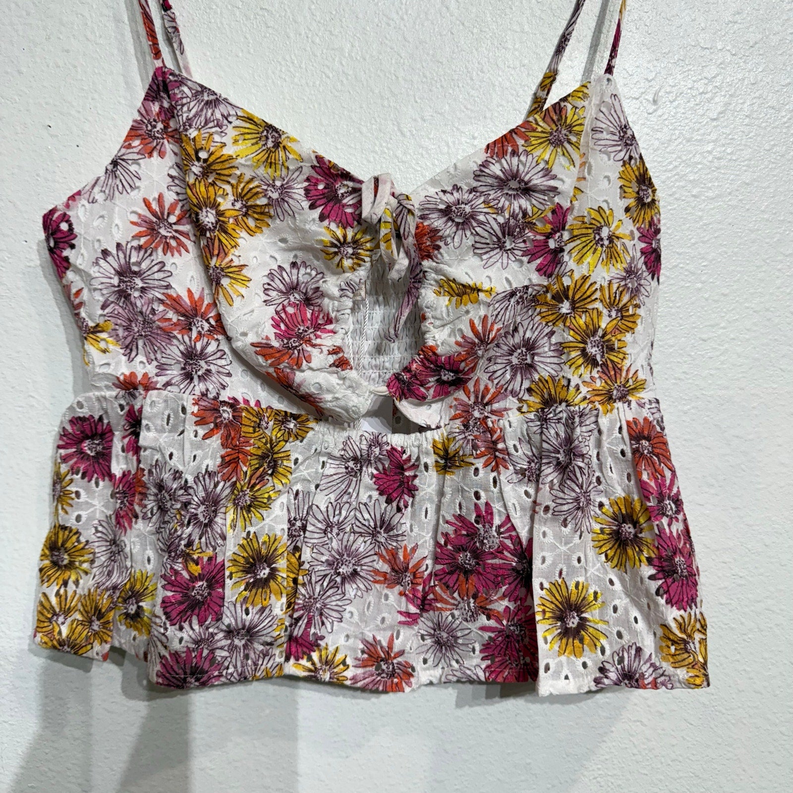 Wayf Maeve Floral Print Eyelet Camisole Sz L NWT