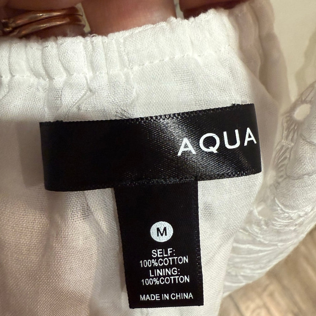 Aqua White Babydoll Eyelet Top Sz M NWT