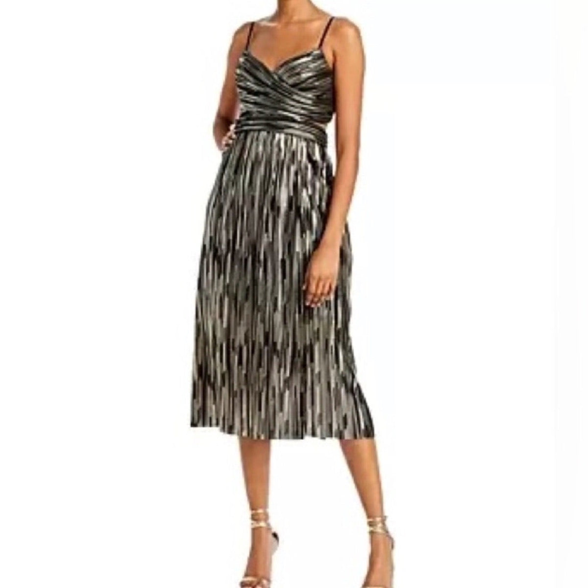 Aidan By Aidan Mattox Black Metallic Pleated Midi Dress Sz 8 NWT