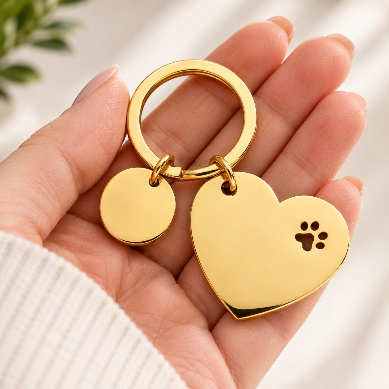 Gold Tone Paw Print Heart Pet Lover Keychain NWOT
