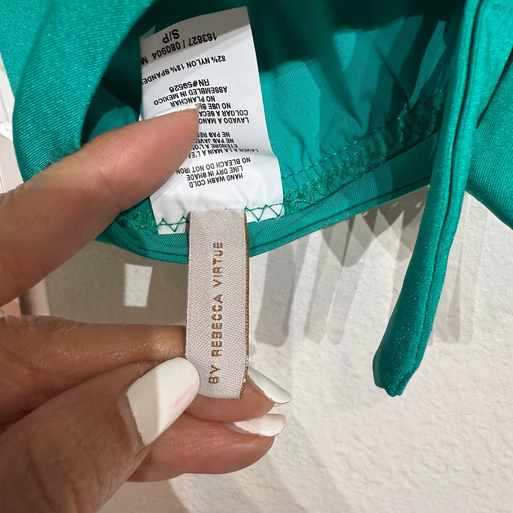 Becca By Rebecca Virtue Green Socialite Ariella Ruffle Bikini Top Sz S NWT