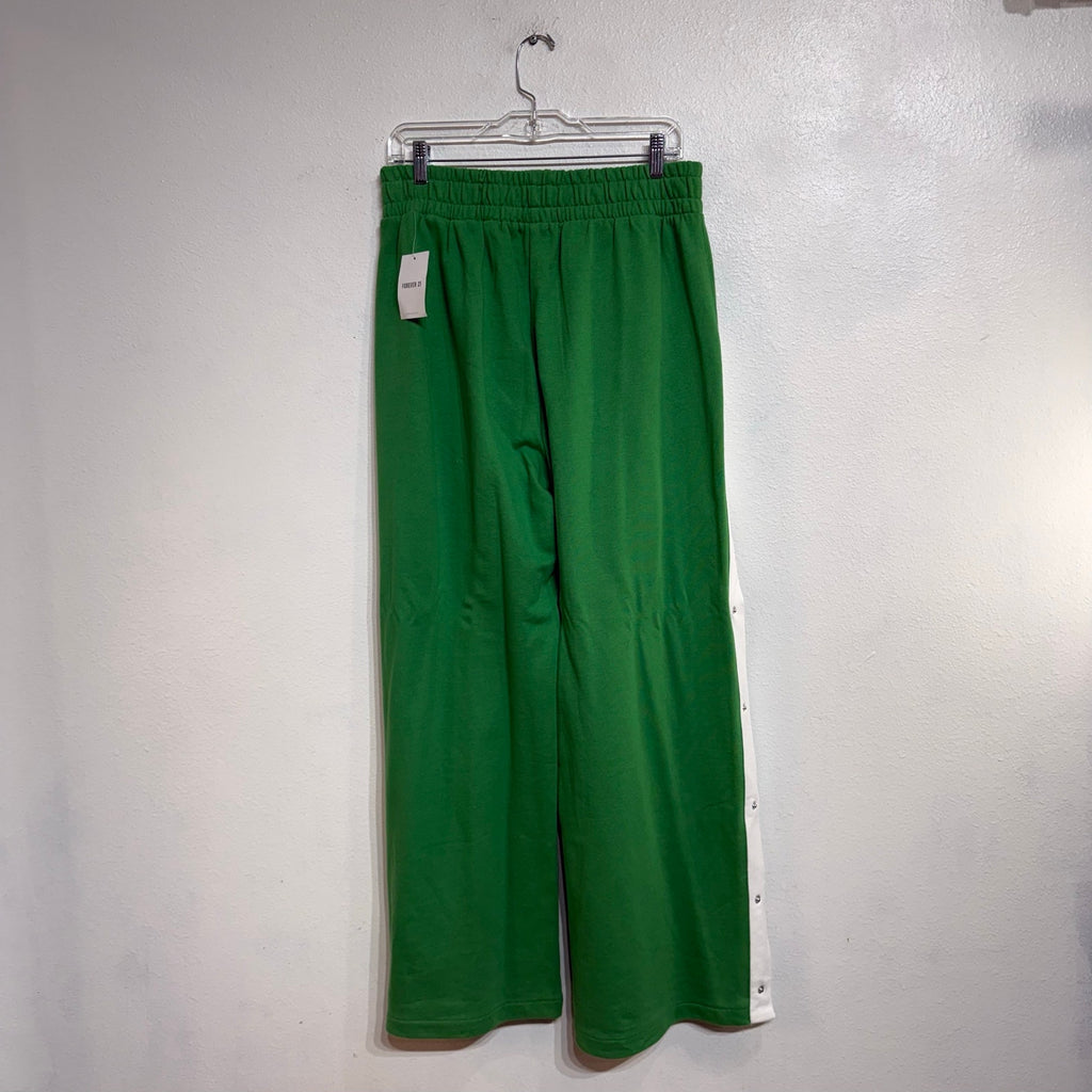 Forever 21 Green Tear Away Wide Leg Track Pants Sz L NWT