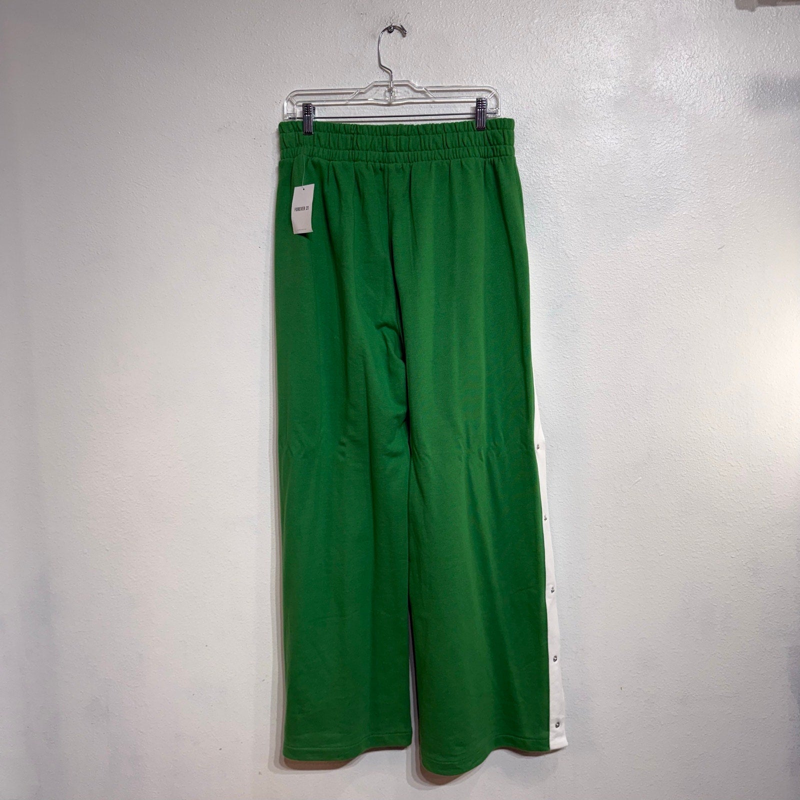 Forever 21 Green Tear Away Wide Leg Track Pants Sz L NWT