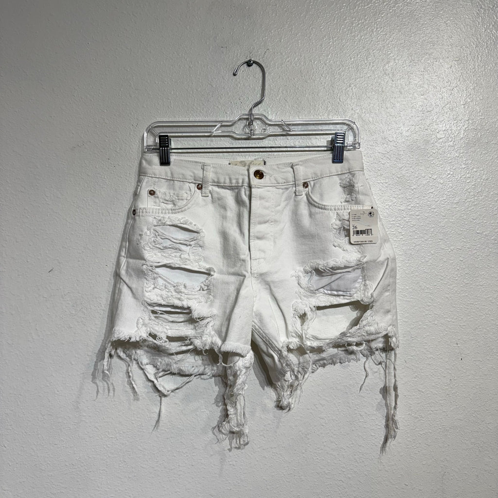 Free People Optic White Maggie Distressed Shorts Sz 26 NWT
