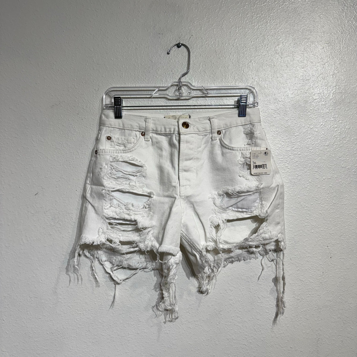 Free People Optic White Maggie Distressed Shorts Sz 26 NWT