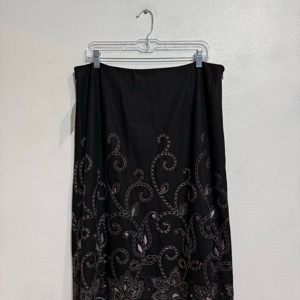 Talbots Black Maxi Skirt Embroidered Hem Boho Elegant Sz 16 NWT