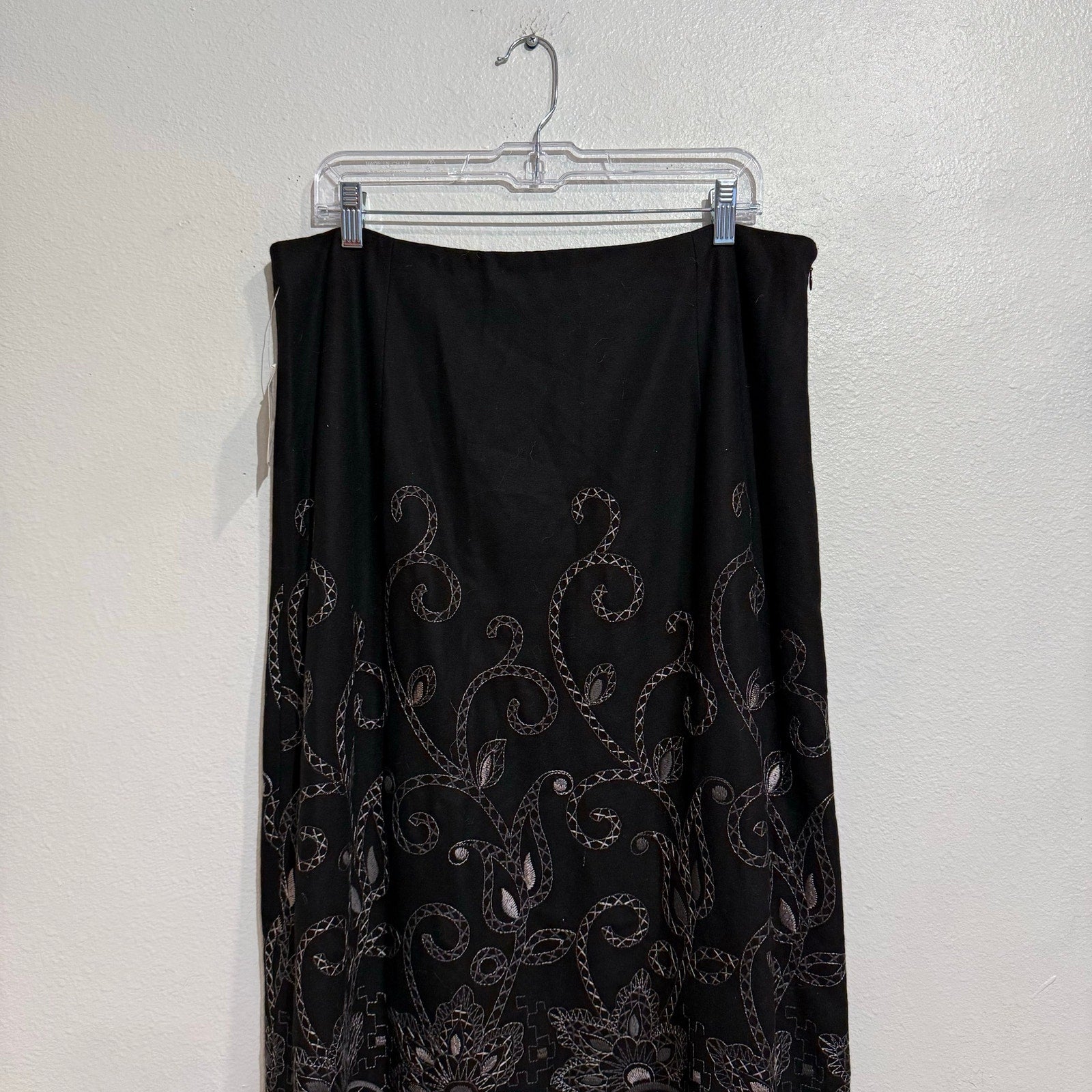 Talbots Black Maxi Skirt Embroidered Hem Boho Elegant Sz 16 NWT