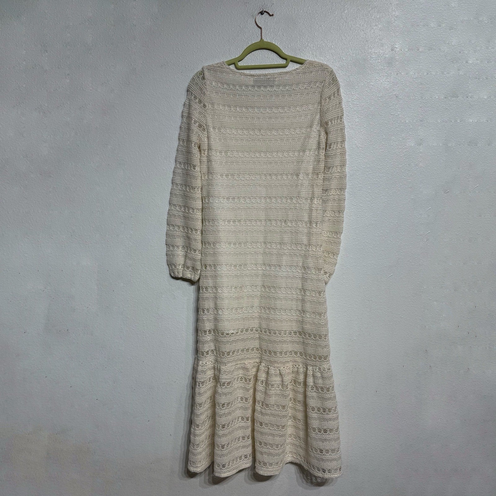 Callahan Ivory Textured Knit Midi Dress Long Sleeve Ruffle Hem Sz S NWT
