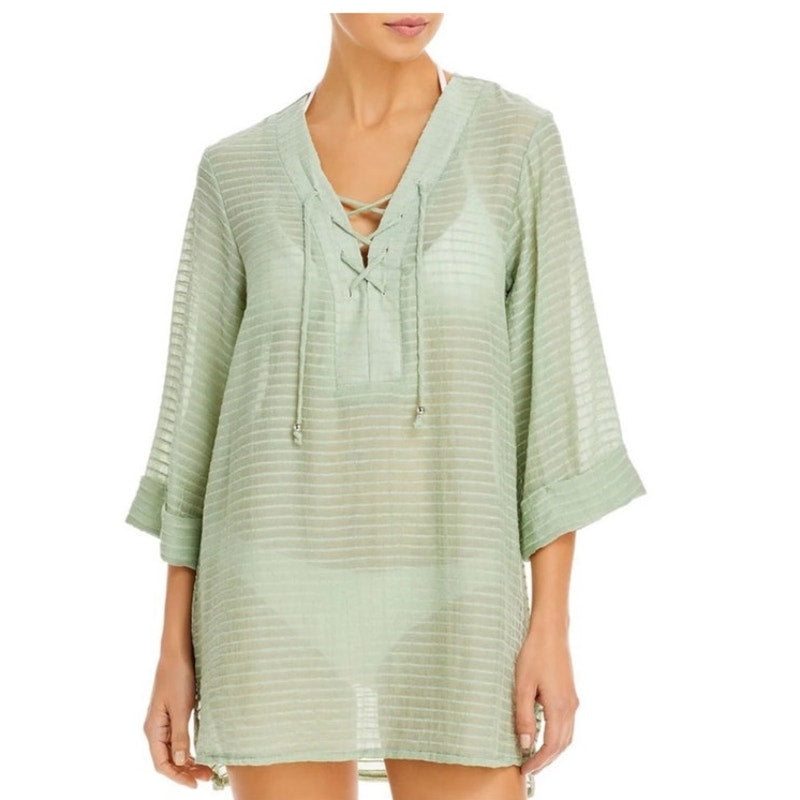 J. Valdi Sage Lace Up Shirt Swim Cover Up Sz S NWT