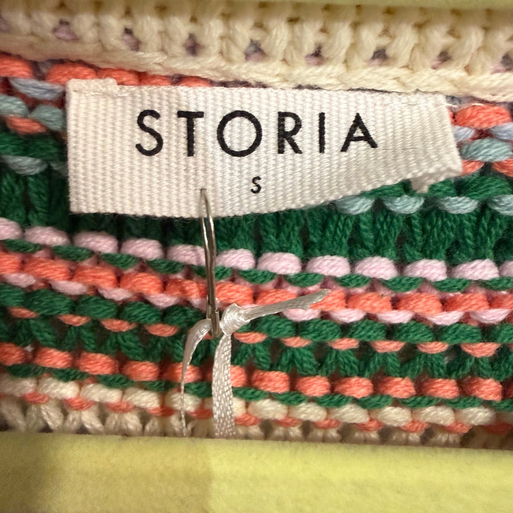 Storia Ivory Multi Striped Crewneck Sweater Sz S NWT