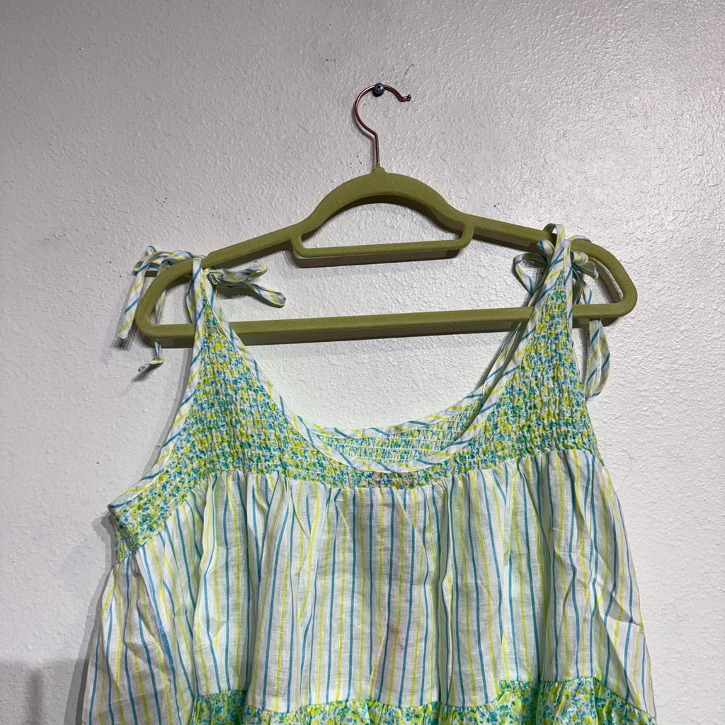Solid & Striped Green Painted Floral The Parker Linen Mini Dress Sz L NWT
