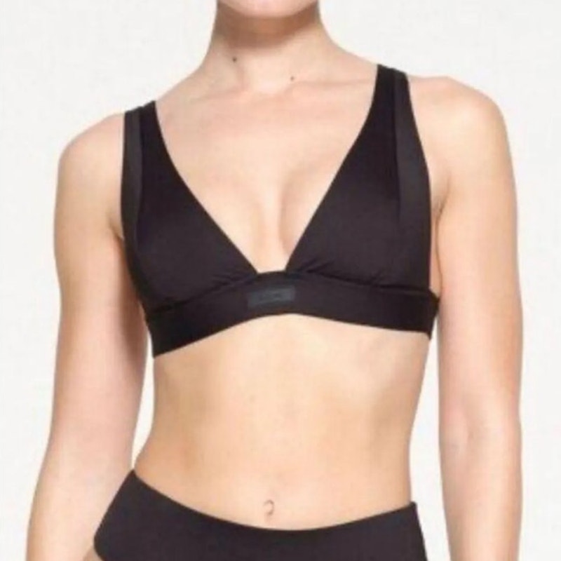 SKIMS Signature Swim Onyx Black Plunge Bikini Top Sz XXS NWT