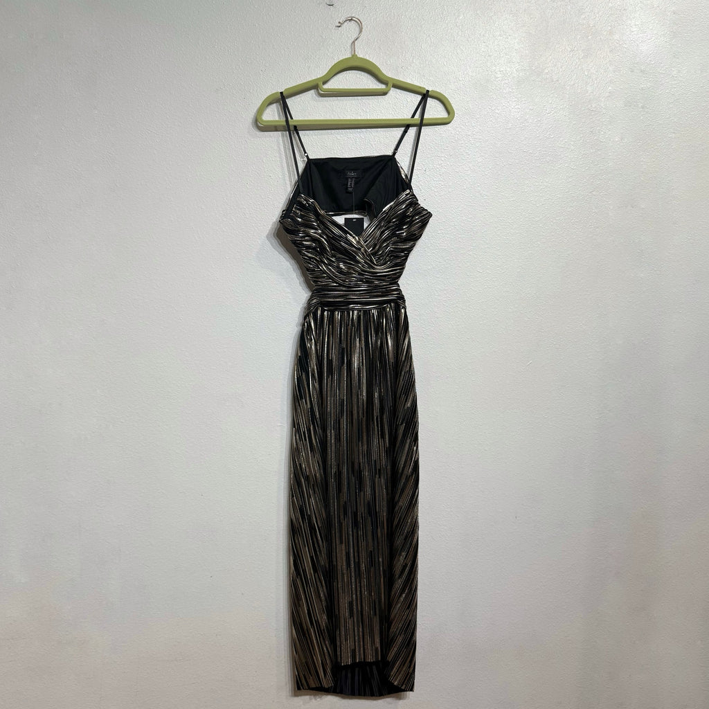 Aidan By Aidan Mattox Black Metallic Pleated Midi Dress Sz 8 NWT