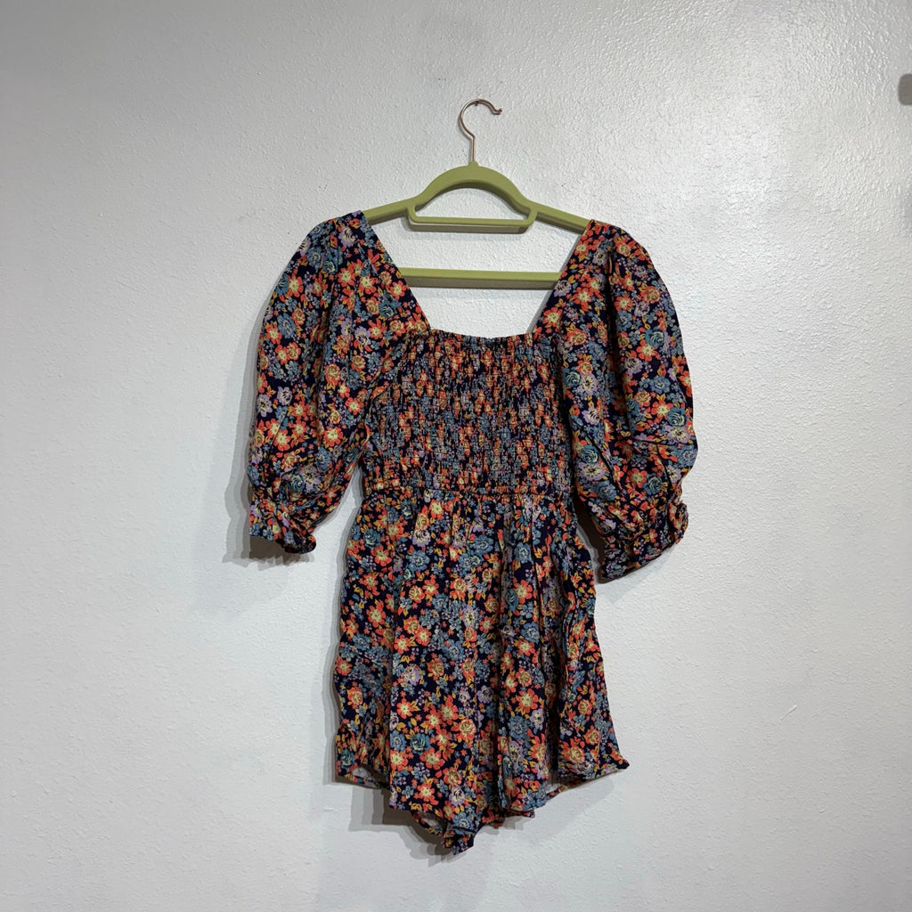 Free People Navy Combo Show Me Loe Floral Square Neck Romper Sz XS NWT