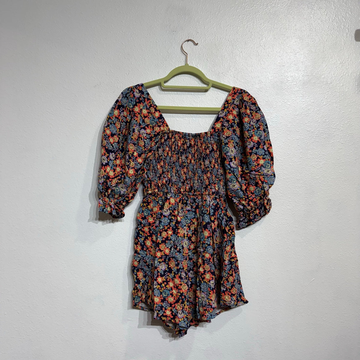 Free People Navy Combo Show Me Loe Floral Square Neck Romper Sz XS NWT