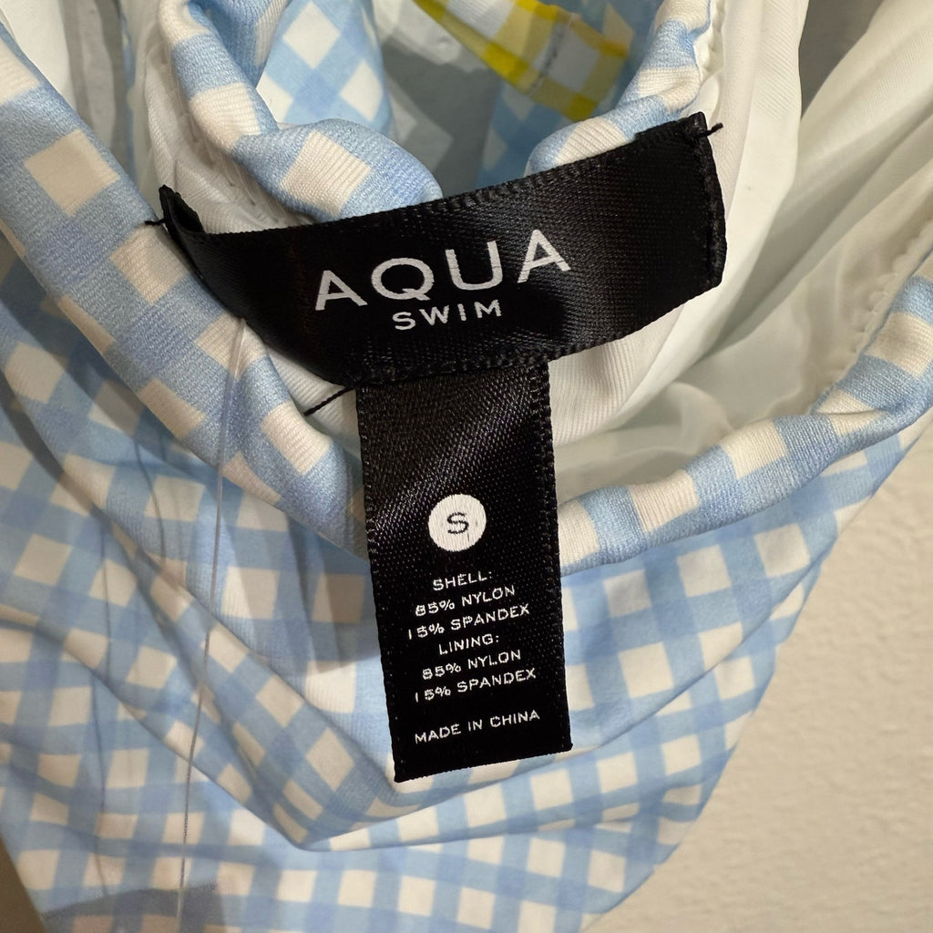 Aqua Swim Yellow Checkered Color Blocked Cut Out One Piece Swimsuit Sz S NWT