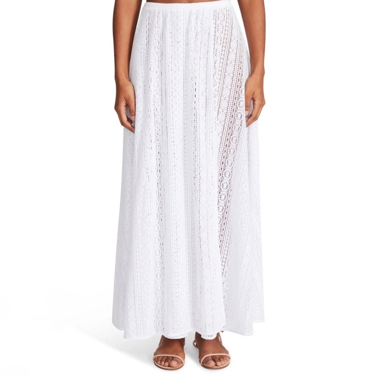 BB DAKOTA White The Seeker Crochet Maxi Skirt Sz XS NWT