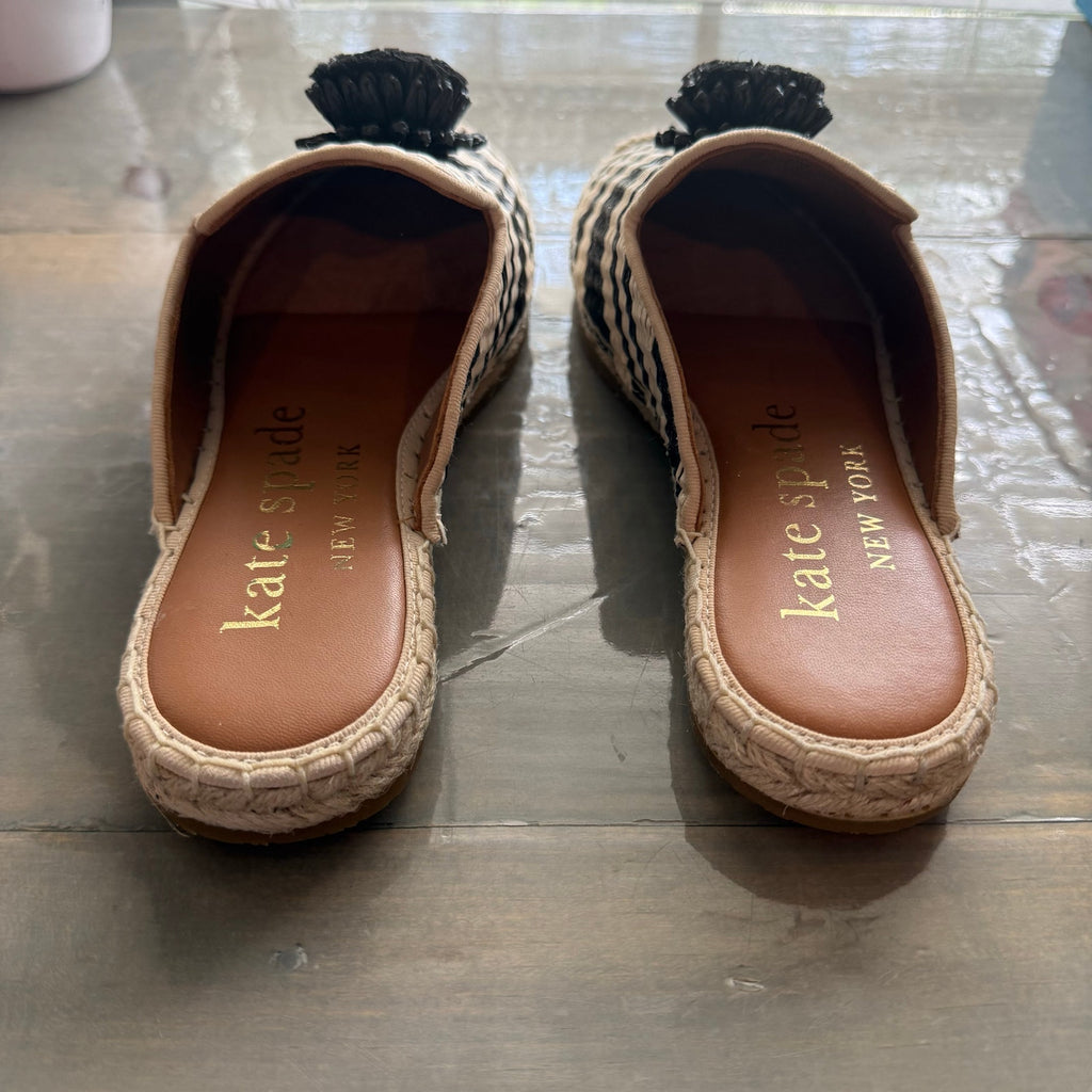 Kate Spade New York Tan Striped Solero Raffia Mules Sz 7 NWT