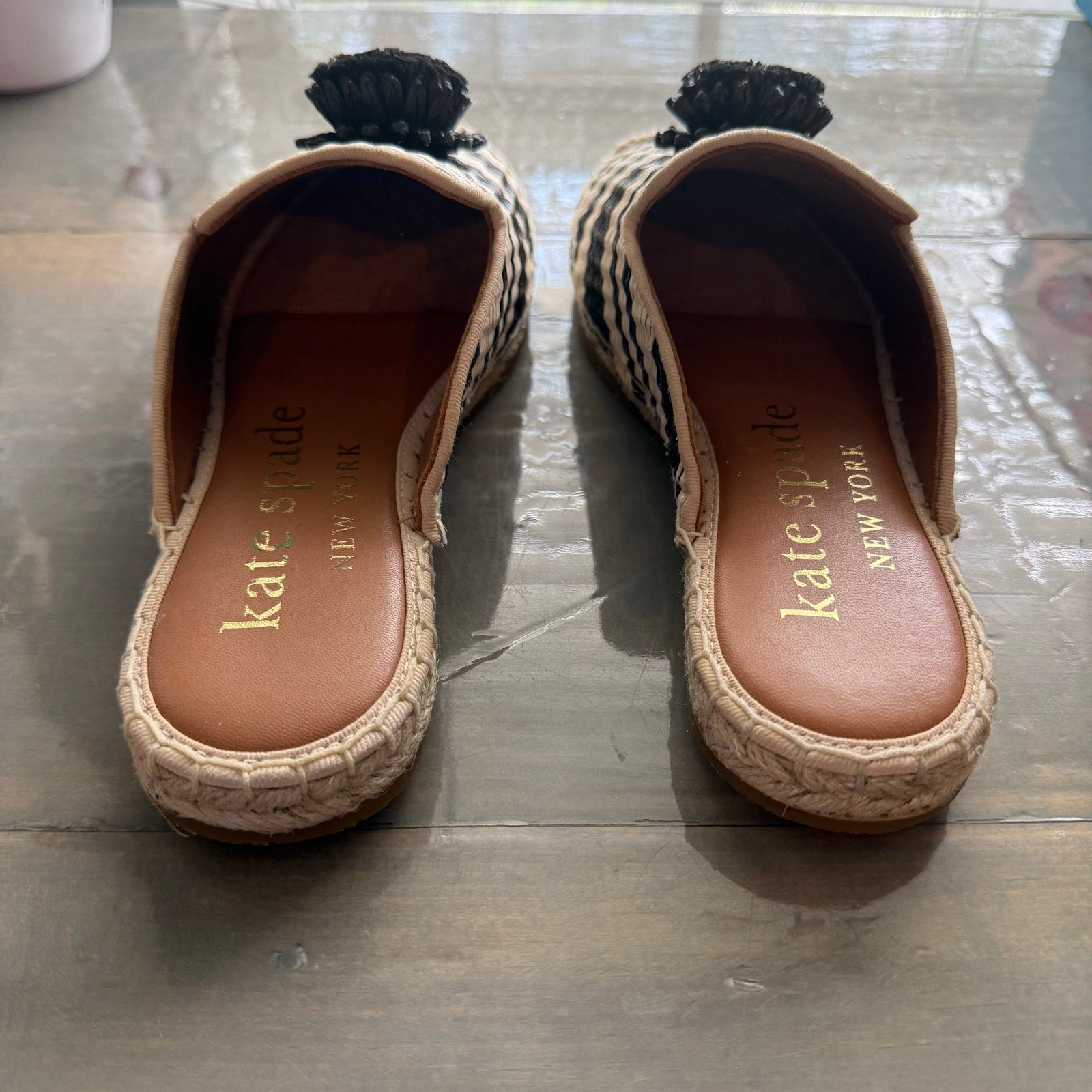 Kate Spade New York Tan Striped Solero Raffia Mules Sz 7 NWT