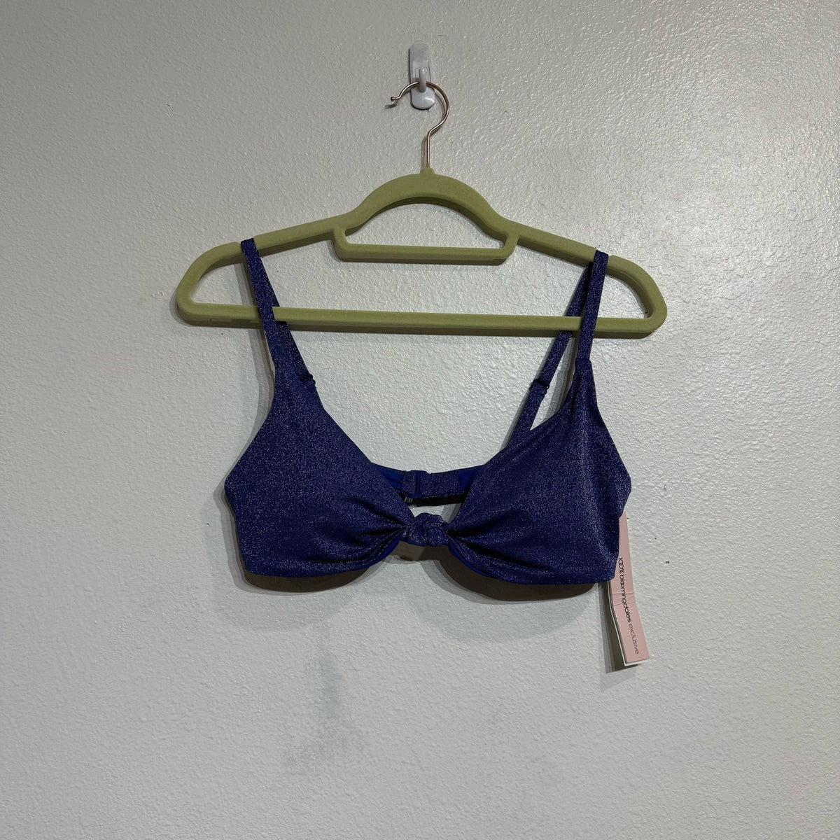 Aqua Swim Blue Metallic Twist Front Bikini Swim Top Sz M NWT
