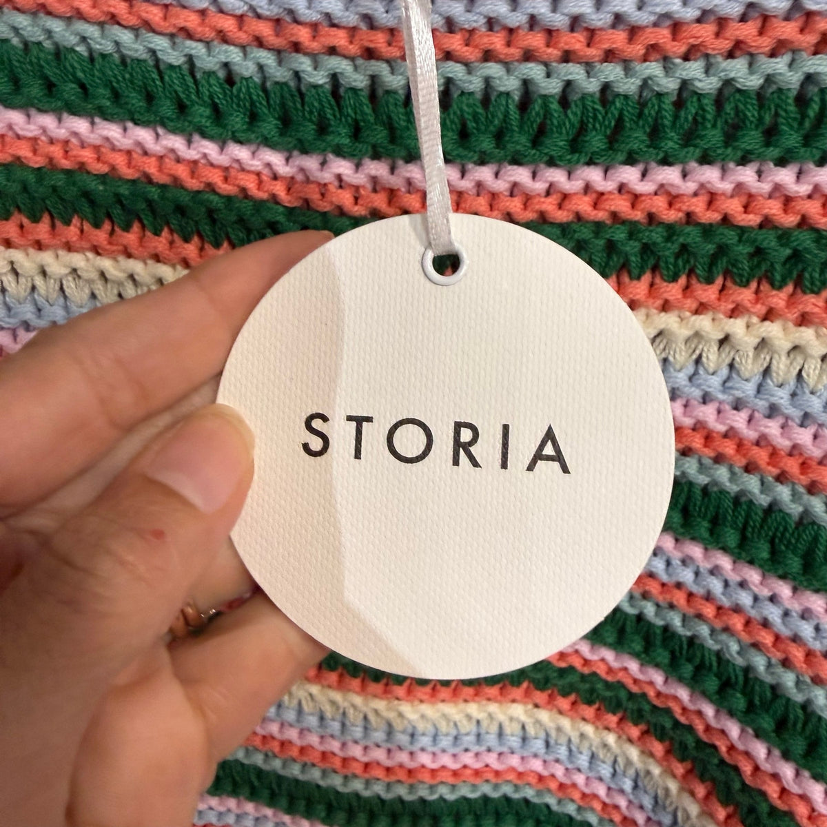 Storia Ivory Multi Striped Crewneck Sweater Sz S NWT