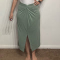 Anthropologie Moss Green Junie Knit Twist Ruched Midi Skirt Sz S NWT