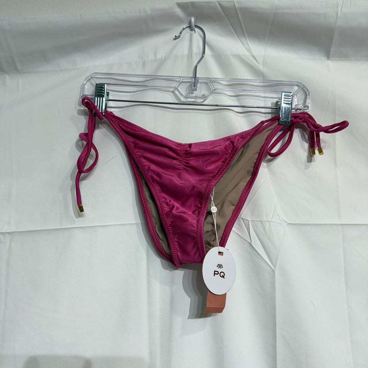PQ Swim Pink Ruched Side Tie Bikini Bottom Sz L NWT