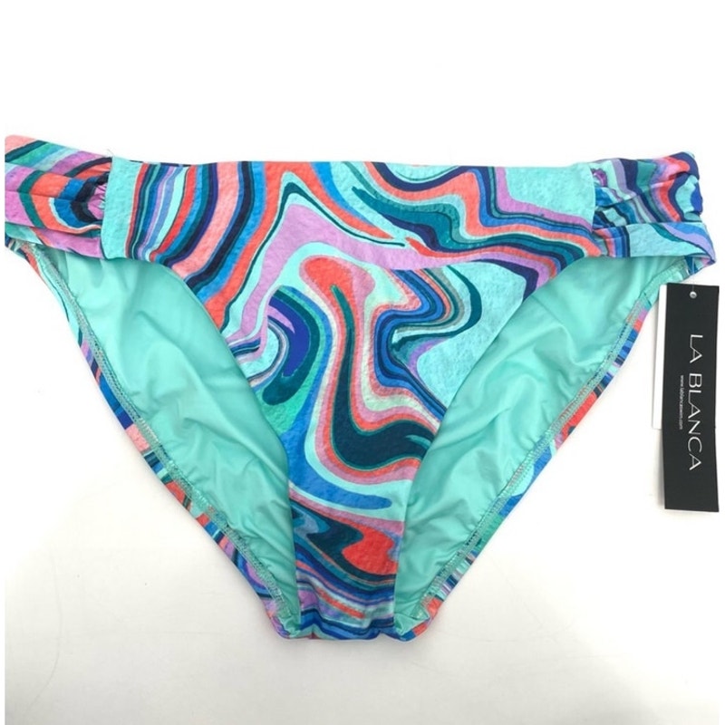 La Blanca Crystal Cove Side Shirred Hipster Bikini Bottoms Sz 14 NWT