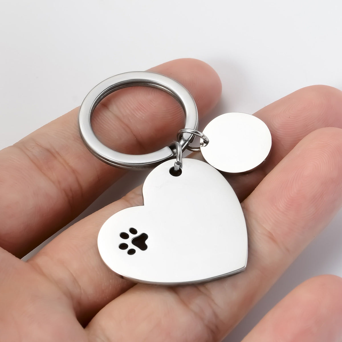 Stainless Steel Silver Paw Heart Print Pet Lover Keychain NWOT