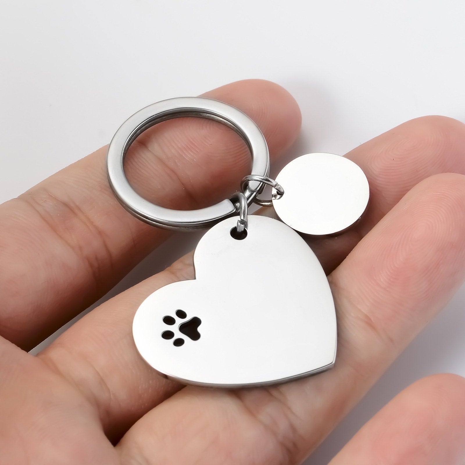 Stainless Steel Silver Paw Heart Print Pet Lover Keychain NWOT