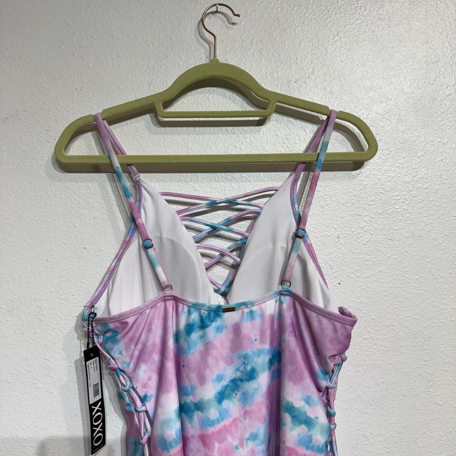XOXO Pink Blue Tie Dye Plunge One Piece Swimsuit Sz XL NWT