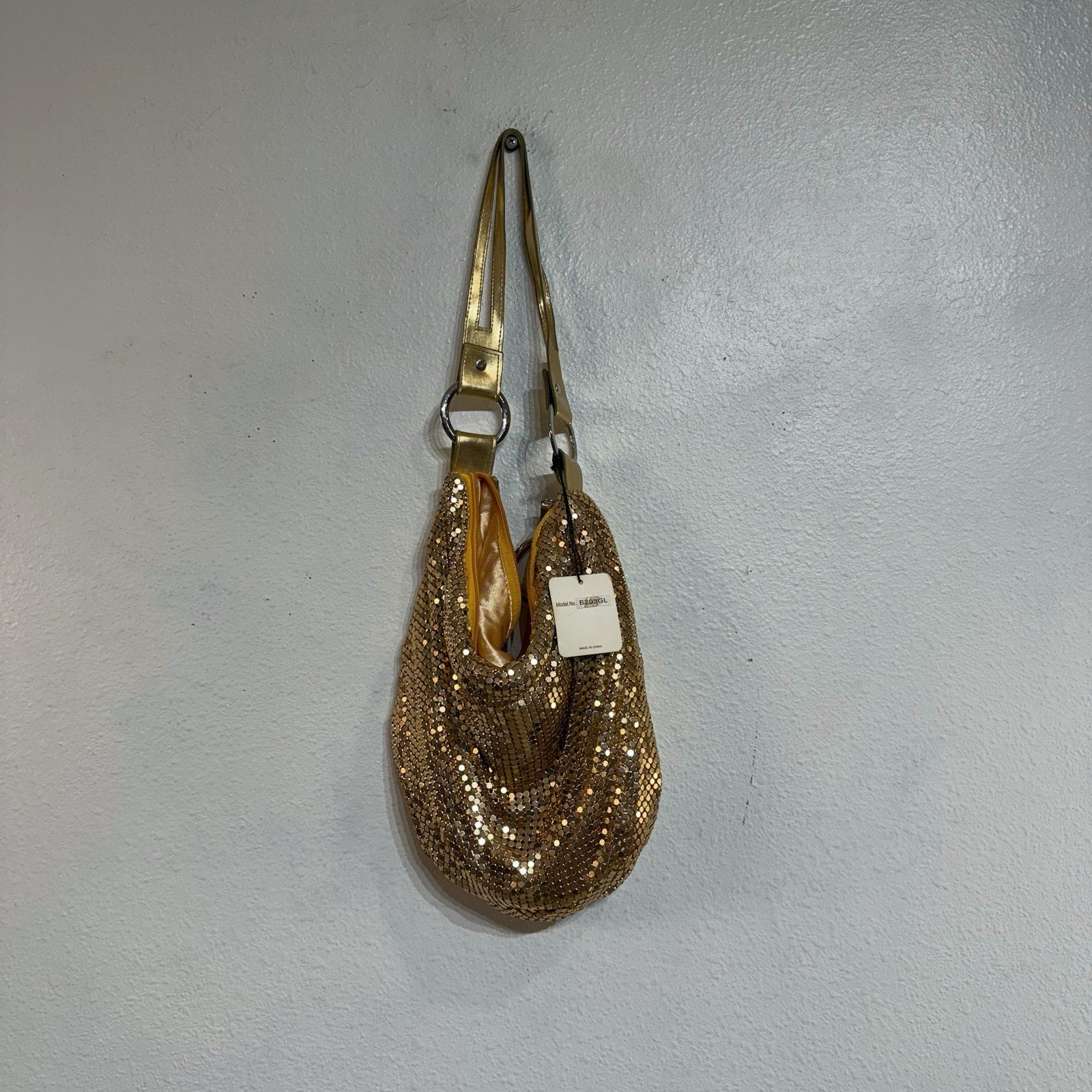 Hananel Gold Metallic Mesh Slouchy Chainmail Y2K Hobo Bag NWT